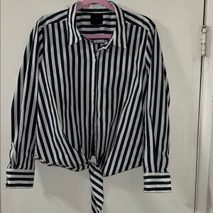 Alex Marie Navy/Gray and White Striped Shirt